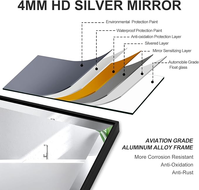 30x48 Inch Black Mirror with Beveled Trim, Aluminum Frame Bathroom Vanity Mirror - Image 7