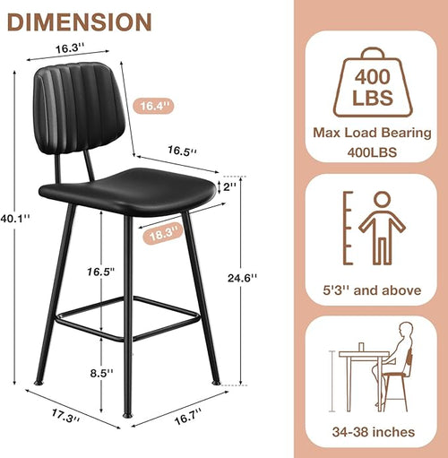 24-Inch Leather Bar Stools Set of 2, Counter Height Barstools - Image 2