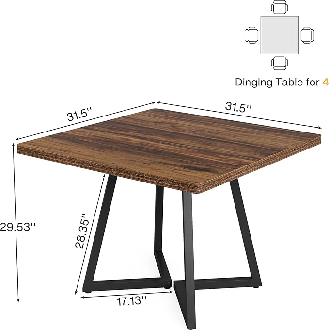 Tribesigns Square Dining Table for 4, 31.5" Industrial Dinner Table - Image 2