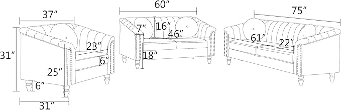 Sectional Sofa Set, Microfiber Chesterfield Upholstered Sofas Loveseat Couch - Image 3