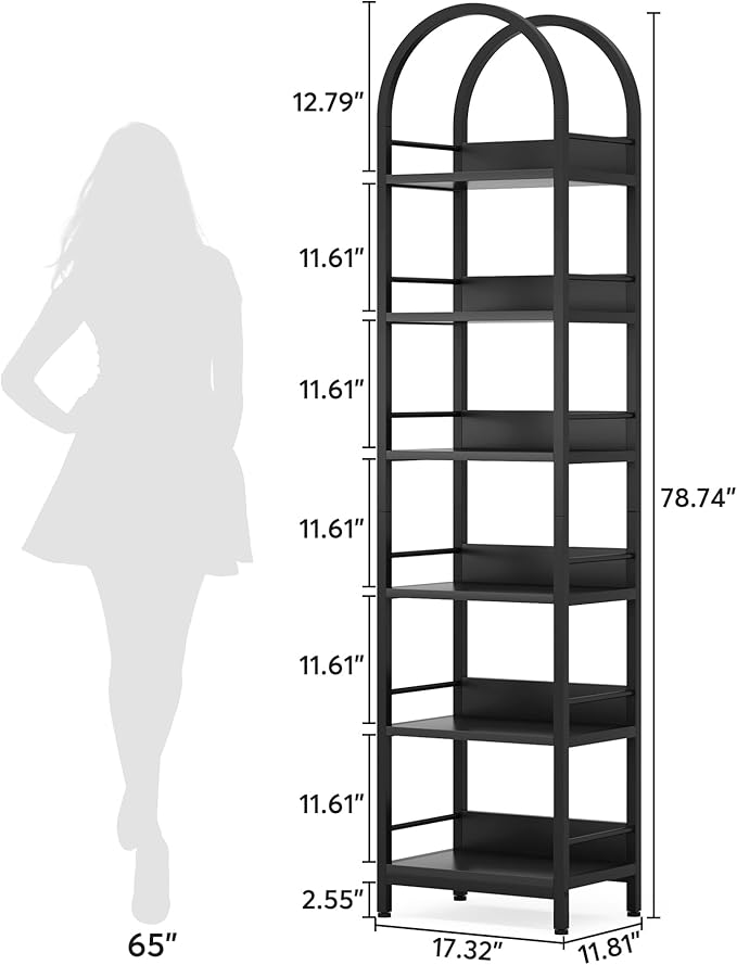 LITTLE TREE 6-Tier Open Bookshelf, 78.7" Tall Arched Bookcase, Freestanding - Image 3
