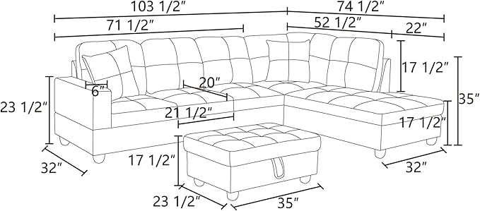 L Shaped Sectional Couches, Lounge Modular Sectional Sofa - Image 2
