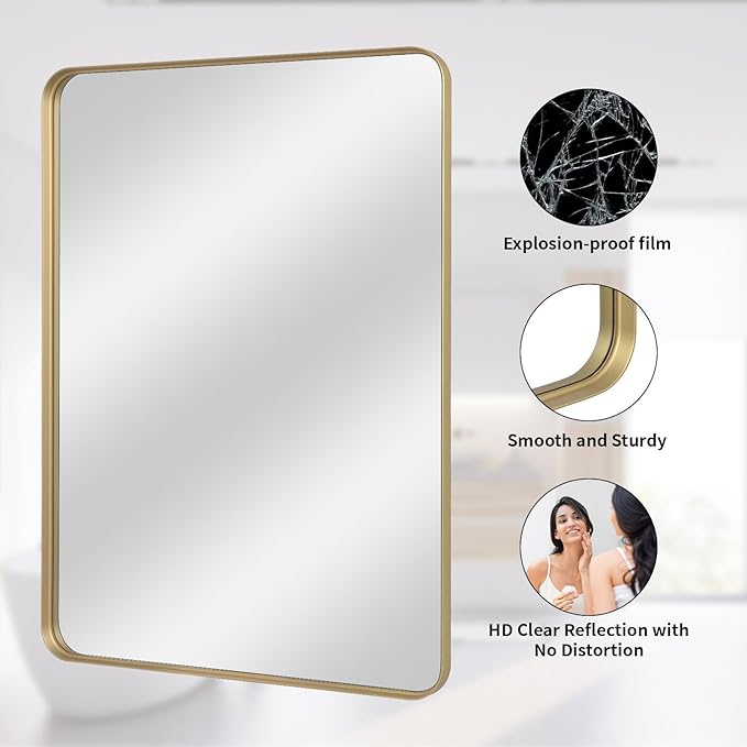 Bathroom Mirror 24x36 inch, Modern Round Corner Bathroom Vanity Mirror - Image 4