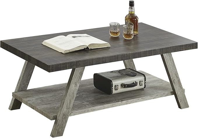 Roundhill Furniture Athens Contemporary Wood Shelf Coffee Table, Weathered - Image 9