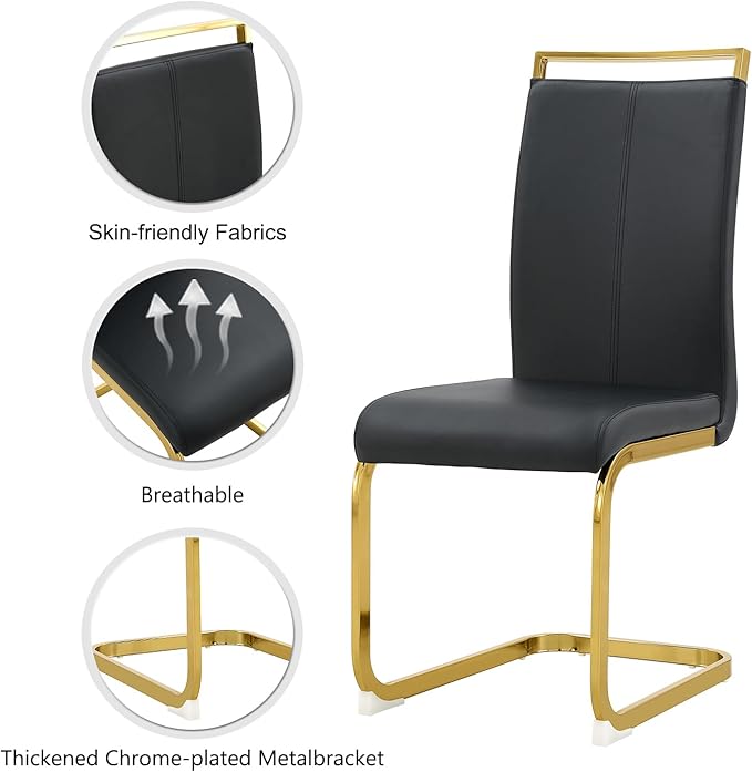 Modern Dining Chairs Set of 4, High Back Black Kitchen Chairs, Faux Leather - Image 4