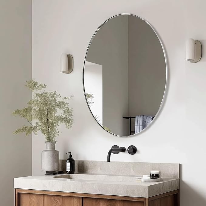 ANDY STAR Chrome Bathroom Mirror, 24x32 Inch Polished Chrome Oval Wall Mirror by ANDYSTAR