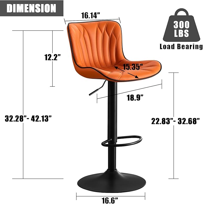 YOUNIKE Orange Bar Stools Set of 2 Faux Leather Upholstered Counter Height - Image 2