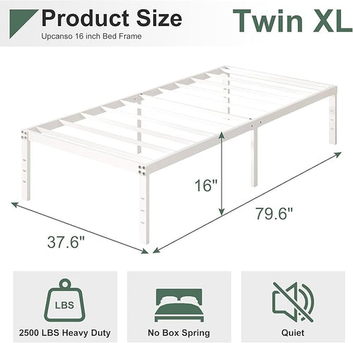 16 Inch White Twin XL Bed Frames, Metal Platform Twin XL Bed Frame - Image 2