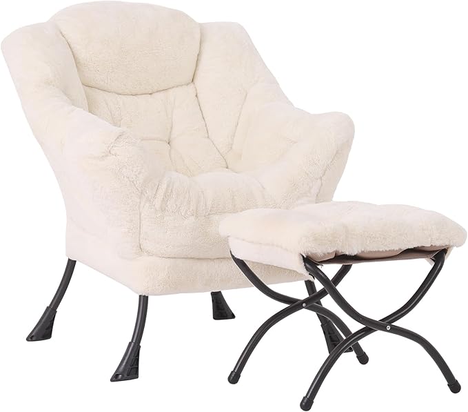 Lazy Chair with Folding Ottoman, Modern Accent Lounge Armchair with Armrests by MBOOYOME