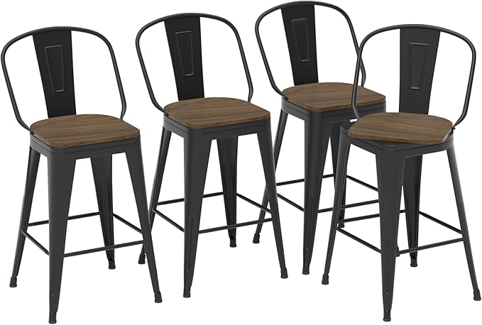 26” Swivel Bar Stools Set of 4, Counter Height Bar Stools Wooden Seat, Metal - Image 3