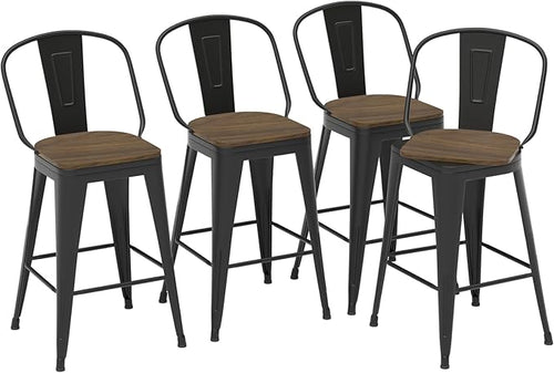24” Swivel Bar Stools Set of 4, Counter Height Bar Stools Wooden Seat, Metal by Homvinax