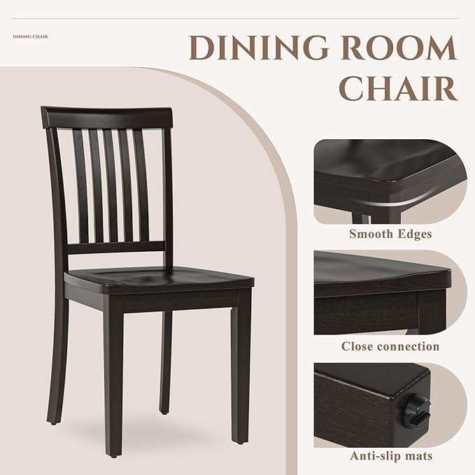 COLAMY Wooden Dining Chairs Set of 4, Solid Rubberwood Kitchen & Dining Room - Image 4