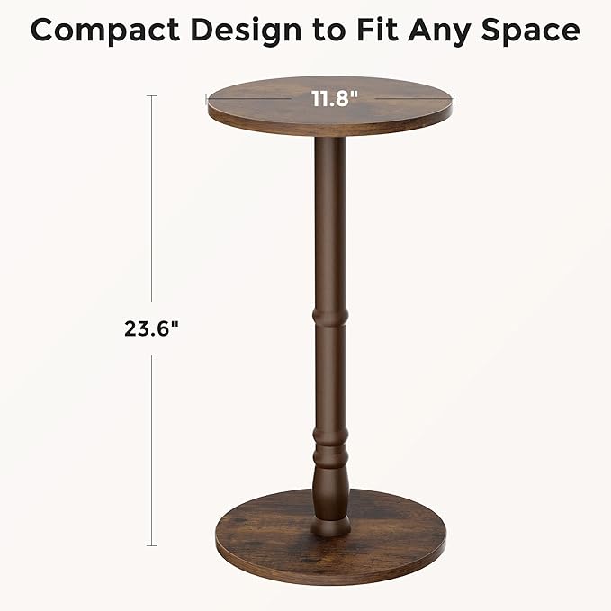 Round Side Tables Set of 2, Solid Wood Pillar - Image 3