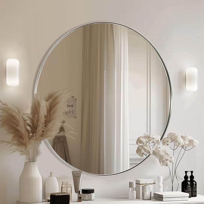 ANDY STAR Round Chrome Mirror, 30 inch Round Chrome Mirror, Circle Bathroom - Image 3