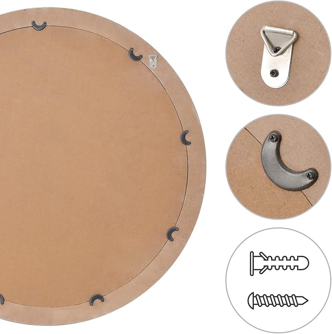 sawsile Wood Circle Mirror, Rustic Farmhouse Wall Mirror 24 inch Round Morden - Image 4