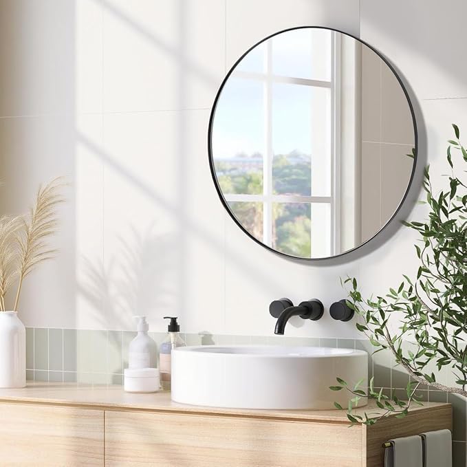 ANDY STAR Round Wall Mirror, Modern Metal Frame Bathroom Vanity Mirror by ANDYSTAR