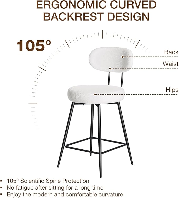 HOMMPA Counter Height Swivel Bar Stools Set of 2 Boucle Barstools 26'' - Image 4