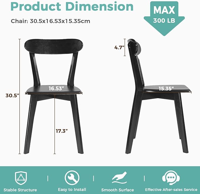 Solid Wood Dining Chairs Set of 2, Mid Century Modern Dining Room Chairs - Image 2