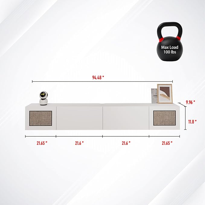 Pmnianhua Boho Floating TV Stand 94", Modern Wall Mounted Media Console - Image 5