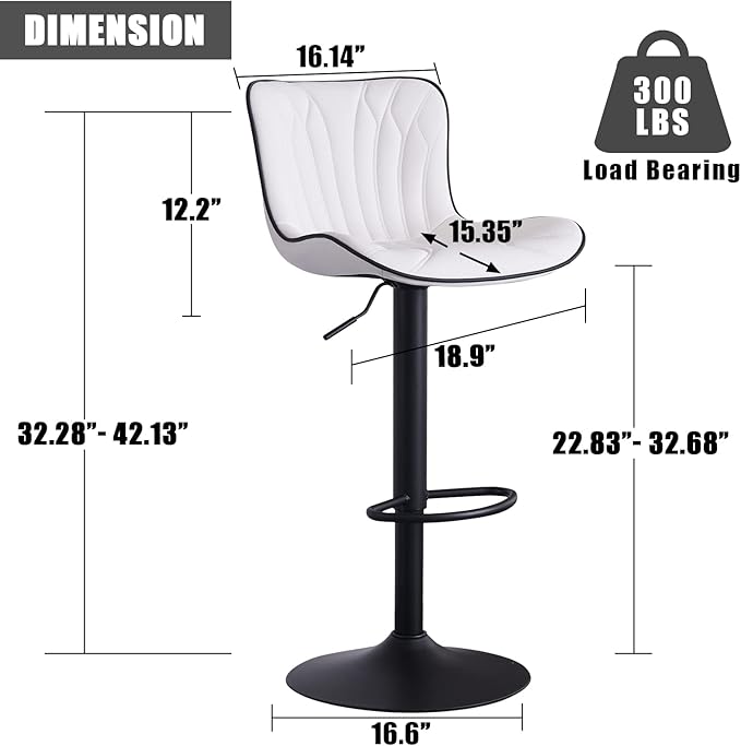 YOUNIKE Single White Bar Stools Modern Swivel Counter Height Bar Chair - Image 2