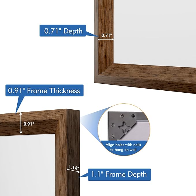 Rectangle Bathroom Mirror 40x36 Inch, Walnut Wood Grain Framed, Anti-Rust & 4mm - Image 4