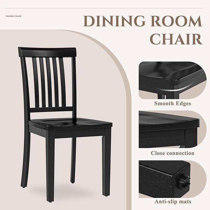 COLAMY Wooden Dining Chairs Set of 6, Solid Rubberwood Kitchen & Dining Room - Image 4
