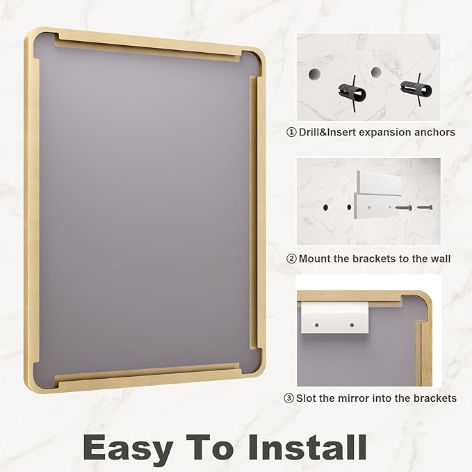 22x30 Inch Gold Framed Bathroom Mirror, Brushed Gold Metal Vanity Mirror - Image 6