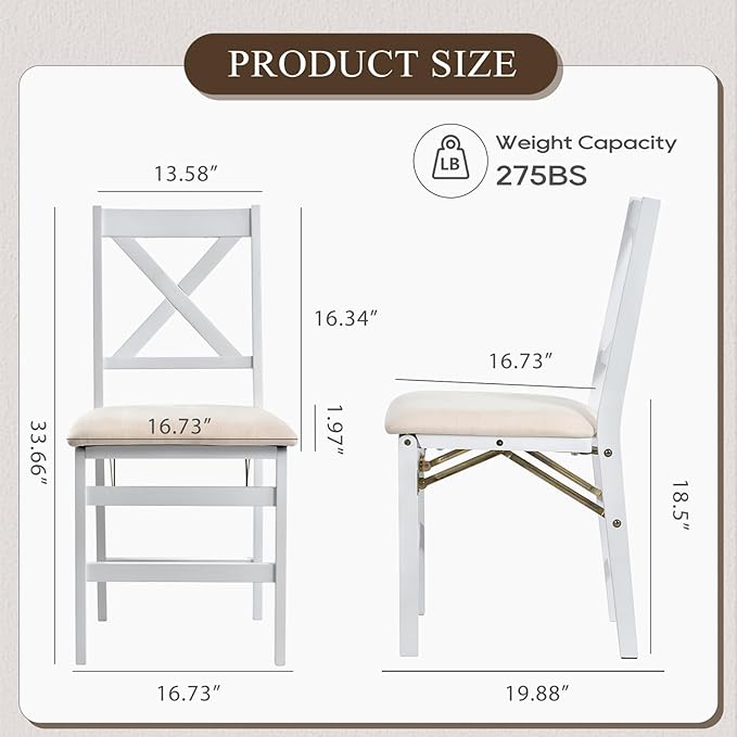 COLAMY Folding Dining Chairs Set of 2 – White Wooden Dining Room Chairs - Image 9