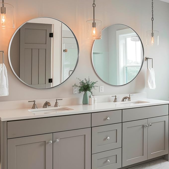 ANDY STAR 36" Chrome Round Mirror, Round Chrome Mirror, Polished Silver Large - Image 3