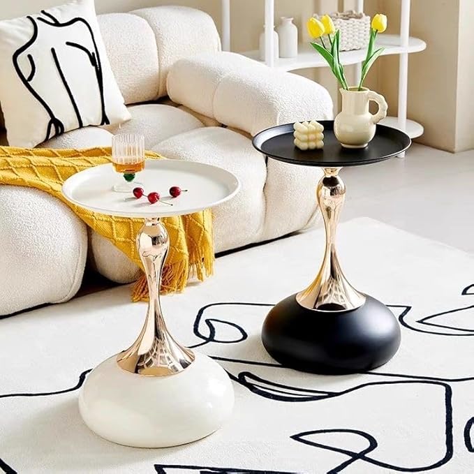 Modern Round Side Table with Gold Pedestal Base, Accent End Table by Unknown