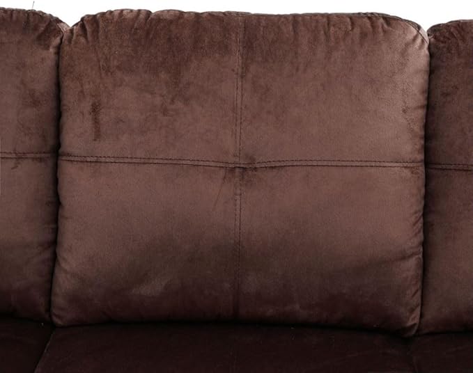 Chocolate L-Shaped 3-Piece Flannel Sofa - Image 7