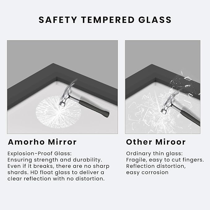 Amorho Black Bathroom Mirror, 24x32 Inch Thick Metal Framed Wall Mirrors - Image 4