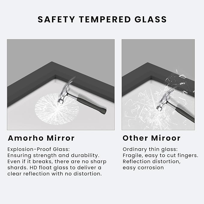 Amorho Black Bathroom Mirror, 72 X36 Inch Thick Metal Framed Wall Mirrors - Image 4