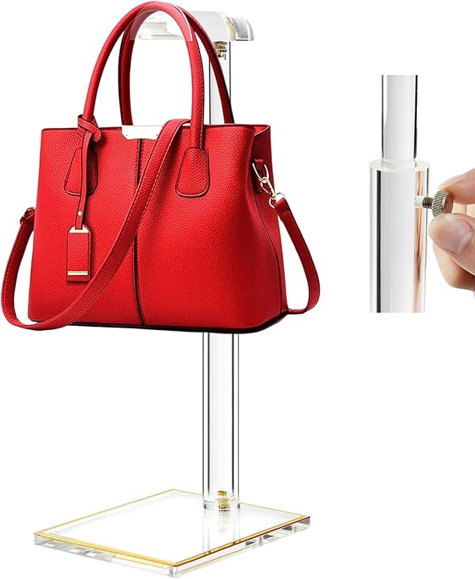 Acrylic Purse Display Stands, Durable Gold Trim Bag Stand Hanging Wallet by SHUNKAIZS