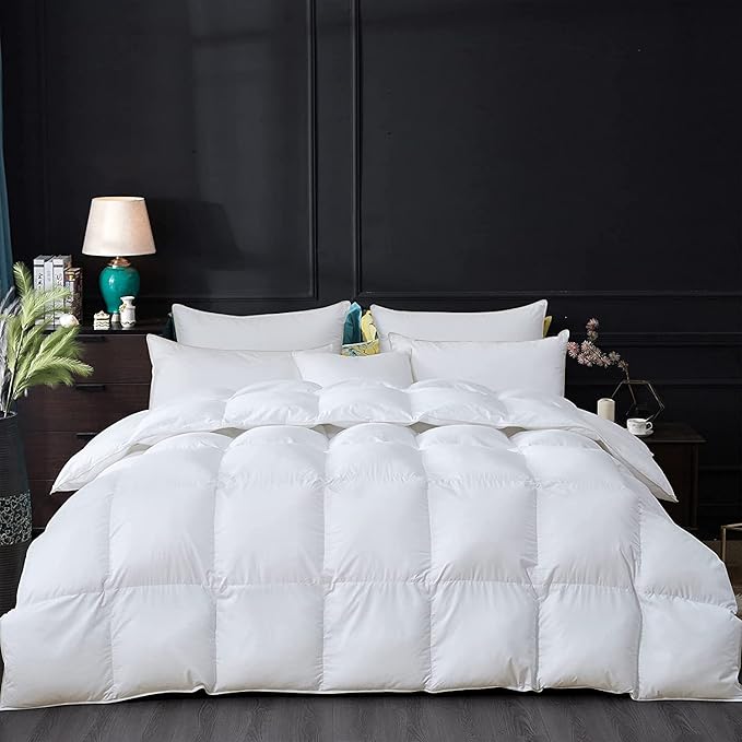 Luxurious Goose Down Feather Fiber Comforter Duvet Insert, Exquisite Solid by EgyptianBedding