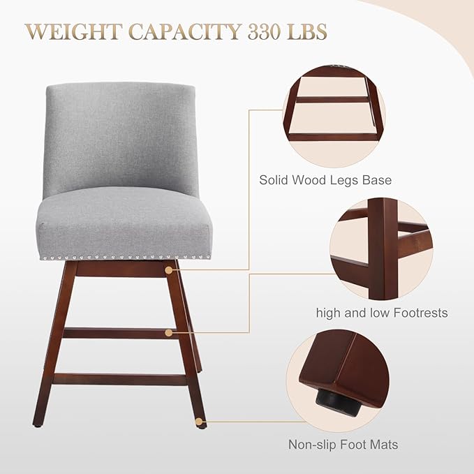 Counter Height Barstools Set of 4, 360° Swivel Bar Stools - Image 5