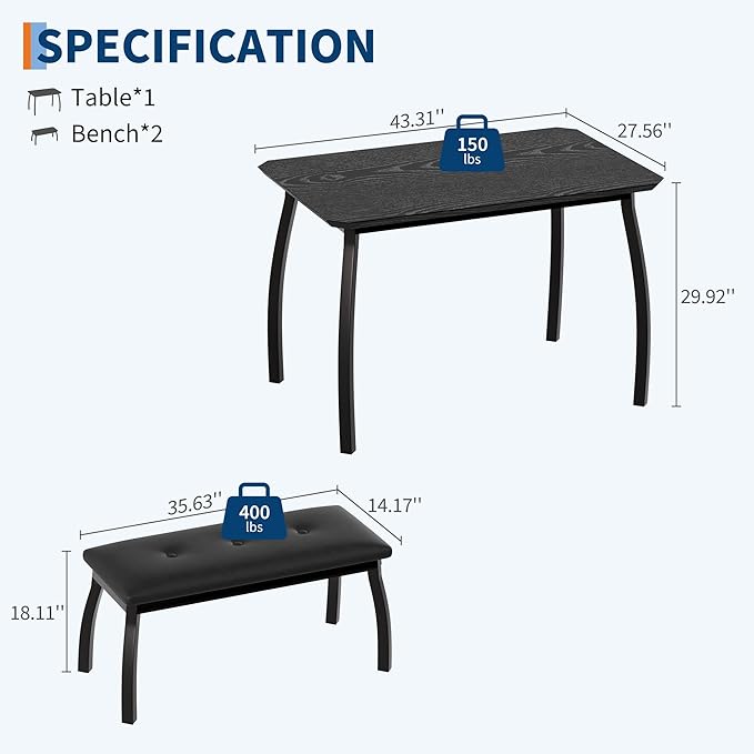 3 Piece Farmhouse Dining Table Set - Image 7
