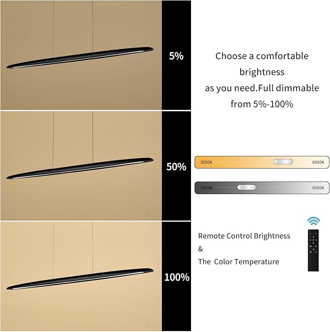 51" Wood Linear Pendant Light Black Linear Pendant Dinning Room Hanging Lights - Image 5
