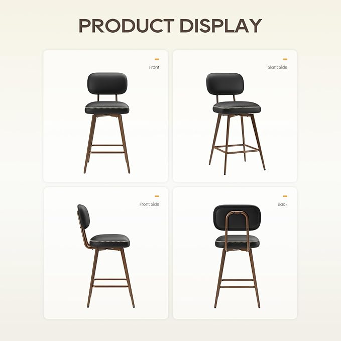 Swivel Bar Stools Set of 4, Mid Century PU Leather Counter Height Bar Chairs - Image 9