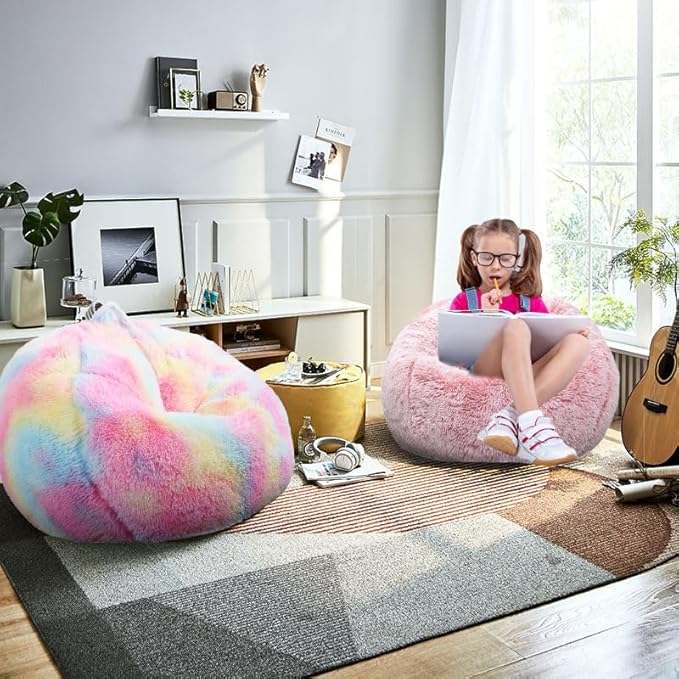 Fluffy Bean Bag Chair for Kids, 2.5FT Round Memory Foam Filled Bean Bag for - Image 2