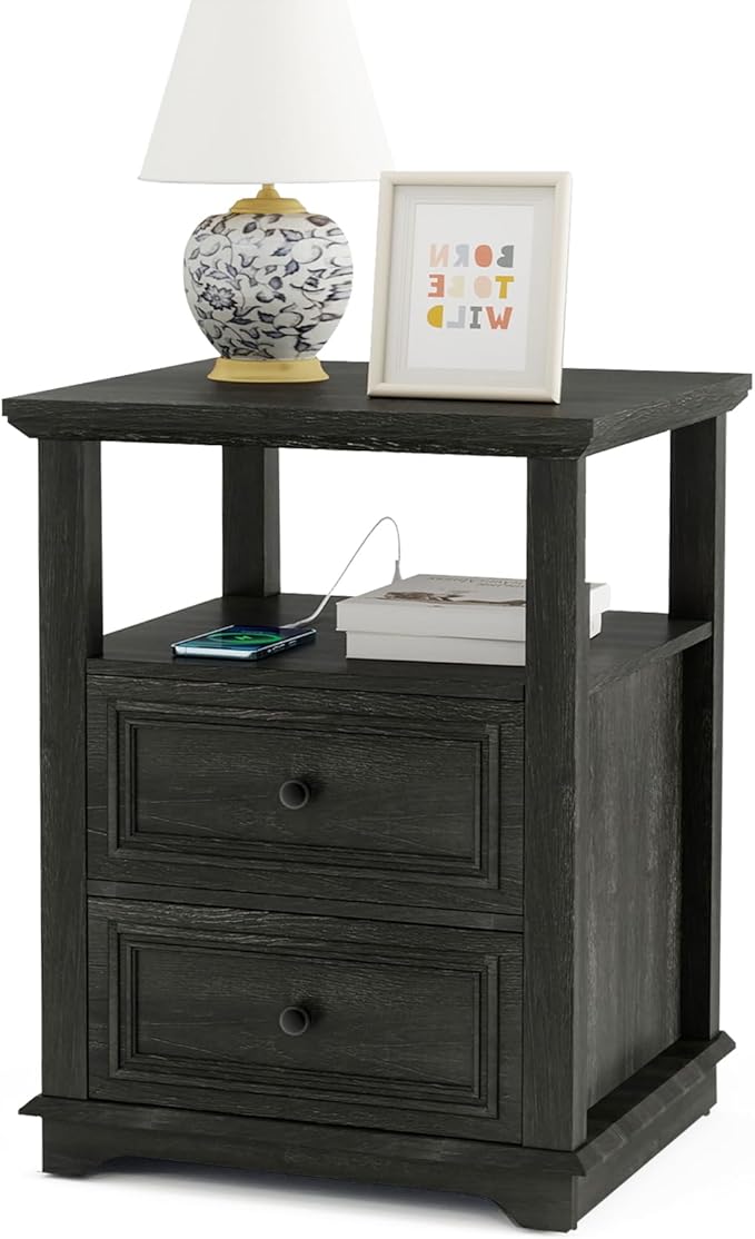 Vipbear Farmhouse Nightstand 18" Dark Gray End Table - Image 8