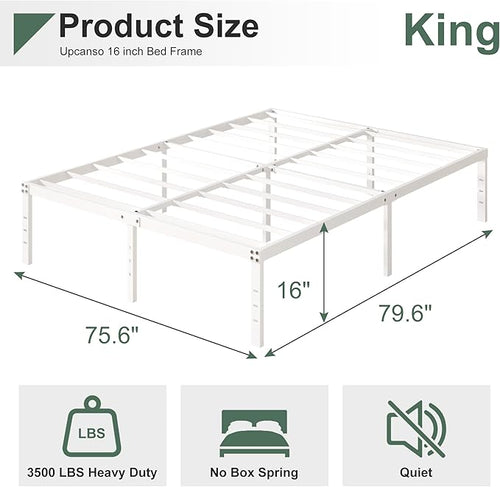 16 Inch White King Bed Frame Heavy Duty Metal Platform King Size Bed Frames - Image 2