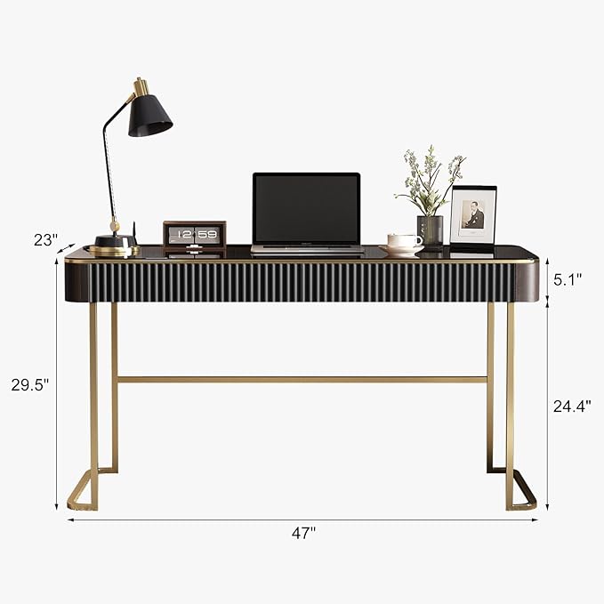 Lartis Modern Office Desk with Drawers, Glass Top Makeup Vanity Without Mirror - Image 2