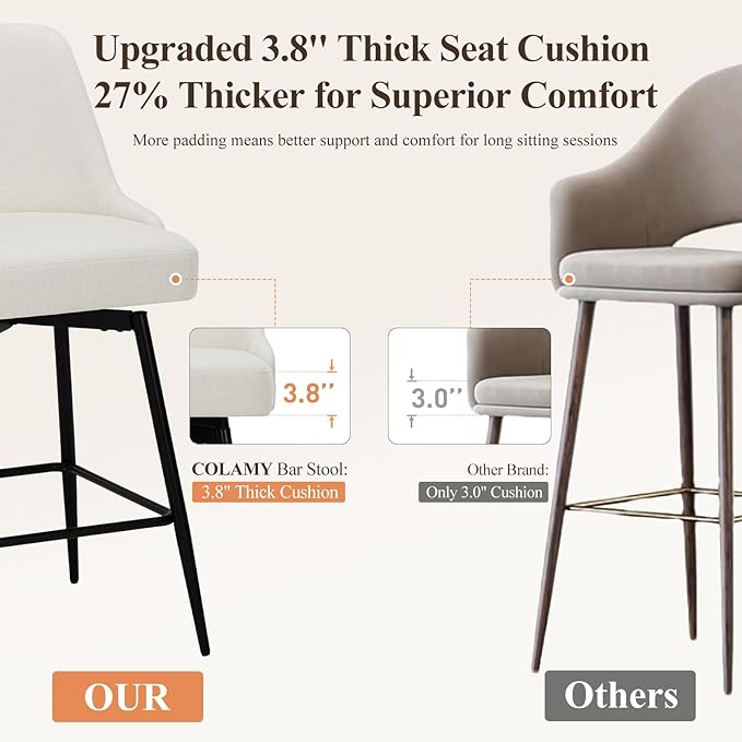 COLAMY Bar Stools Set of 2, 26.18" Counter Height Swivel Stools - Image 4