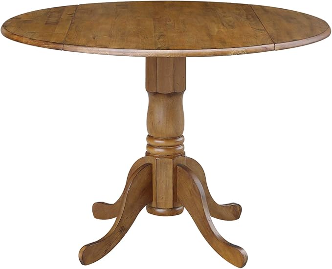 42" Round Dual Drop Leaf Pedestal Dining Table Solid Wood, Easy Assembly - Image 9