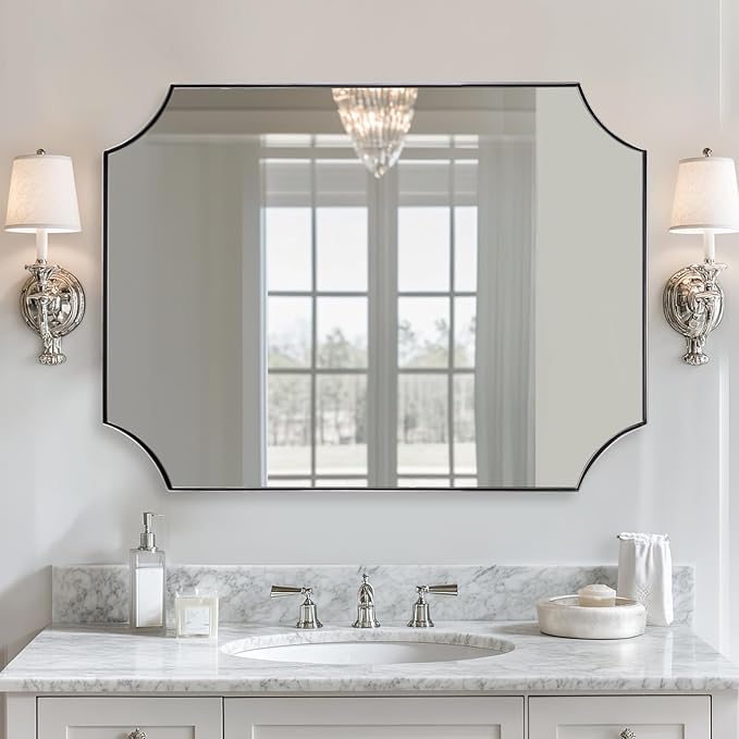 ANDY STAR Brushed Nickel Mirror 30x40 Inch, Scalloped Bathroom Mirror, Large - Image 6
