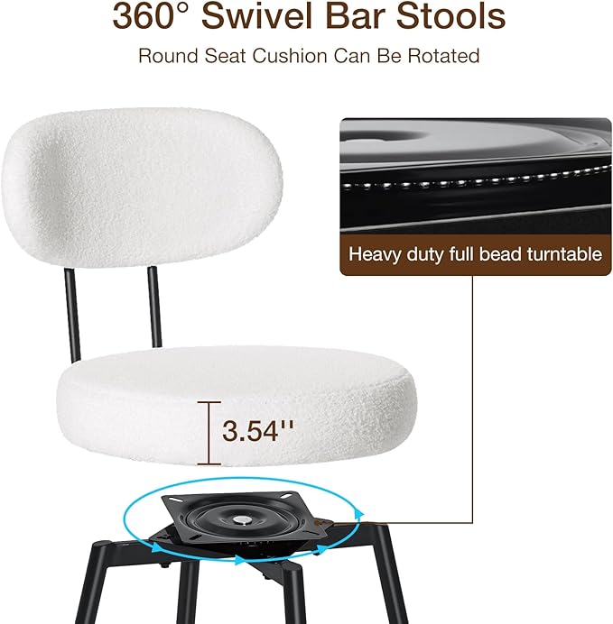 HOMMPA Counter Height Swivel Bar Stools Set of 2 Boucle Barstools 26'' - Image 3