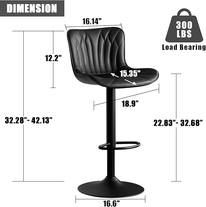 YOUNIKE Black Bar Stools Sset of 4 Modern Swivel Counter Height Bar Chair - Image 2