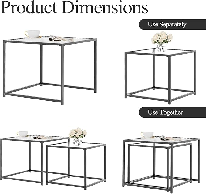 Garden 4 you Coffee Table Set of 2, Modern Patterned Glass Nesting Table - Image 7