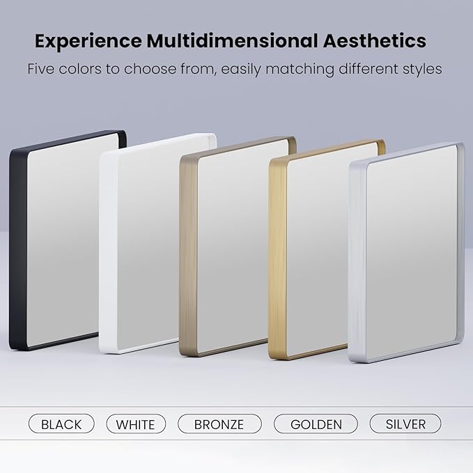 Brushed Nickel Bathroom Mirror 38x38 Inch, Brushed Silver Metal Frame Mirror - Image 7